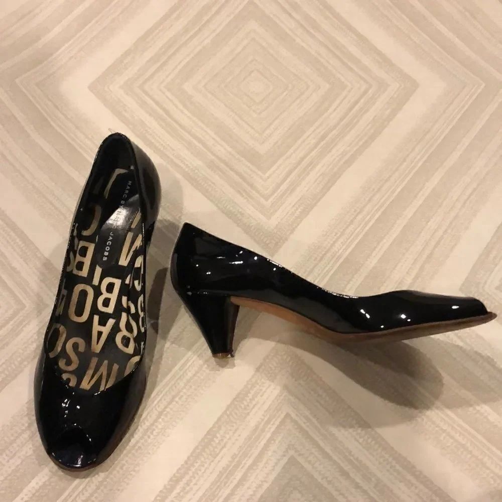 Marc by Marc Jacobs Black Patent Peep Toe Heels, Size 40